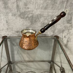 Vintage Copper+? Turkish coffee Cezve mother of pearl inlay wood handle